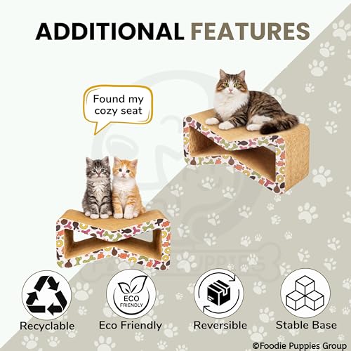 Image of Foodie Puppies 2-in-1 Reversible Cat Scratcher Pad with Catnip for Cats & Kittens - (Bow Scratcher 53 x 22 x 30 cm) | Durable Corrugated Cardboard Cat Scratching Pad Furniture Protection, Play & Rest