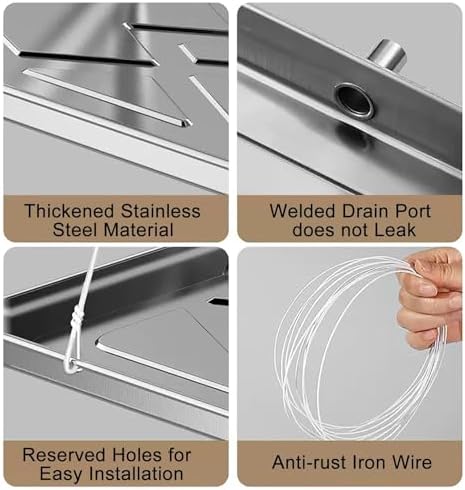 Stainless Steel AC Drip Pan with 6.5ft Hose - Durable Window Air Conditioner Drain Kit for Outdoor Split Heat Pump - Efficient Drainage Solution for Home Use,84x38x3cm/33x15x1.2"