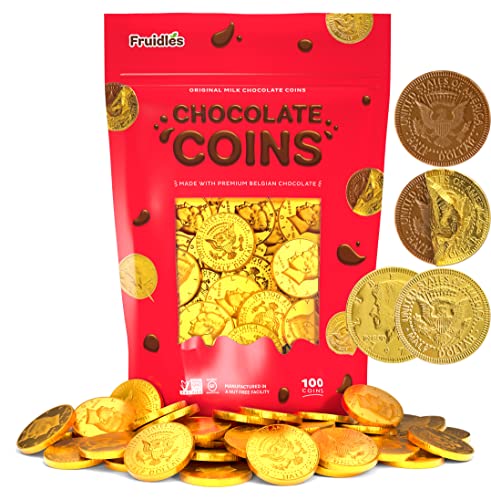 100 Coins, Gold Half Dollar Coins, Made with Premium Belgian ingredients, Nut-Free, Non-GMO, Kosher Dairy