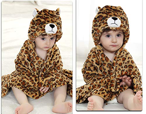 Image of TONWHAR 0-4 Years Toddlers' And Kids' Boys Girls Animal Face Hooded Blanket Baby's Bathrobe,Unisex Baby Plush After Bath Blanket