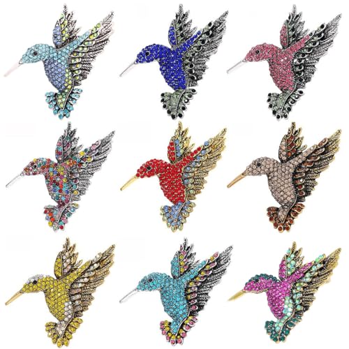 9/27 PCS Hummingbird Brooch Pin Set for Women Girl Men Elegant Silk Scarf Animal Bird Brooch Pin Collar Fashion Jewelry (9 colors)