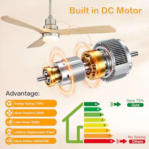 Image of Sofucor Smart Ceiling Fan, 52 inch Low Profile Ceiling Fans with Lights and Remote, Compatible with Alexa /Google /App, 3-Color Light 6-Speed DC Motor Reversible Timer for Bedroom Living Room Patio Outdoor