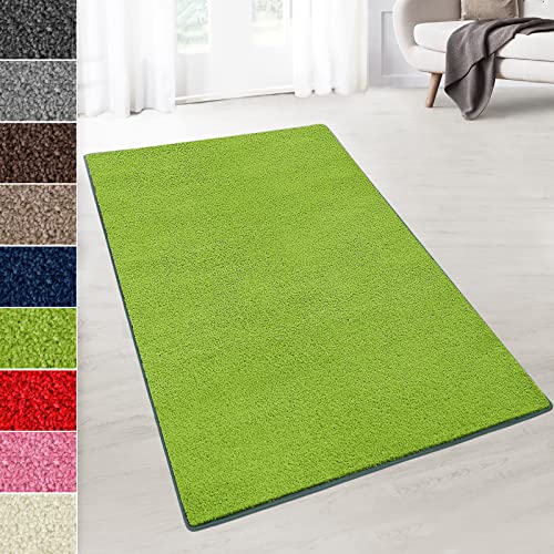 Floordirekt Alfombra de terciopelo a medida - Mullida alfombra de pasillo para cocina, pasillo, salón - Alfombra por metros Dynasty (Verde, 66 x 350 cm)