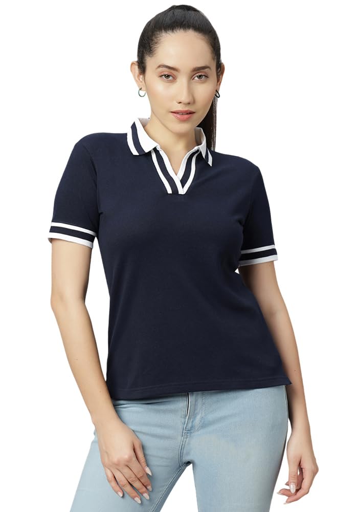 Women Polo V Neck Collar Tshirt | V Neck Stripe Style | Short Sleeve (Available Upto 5XL Plus Size)