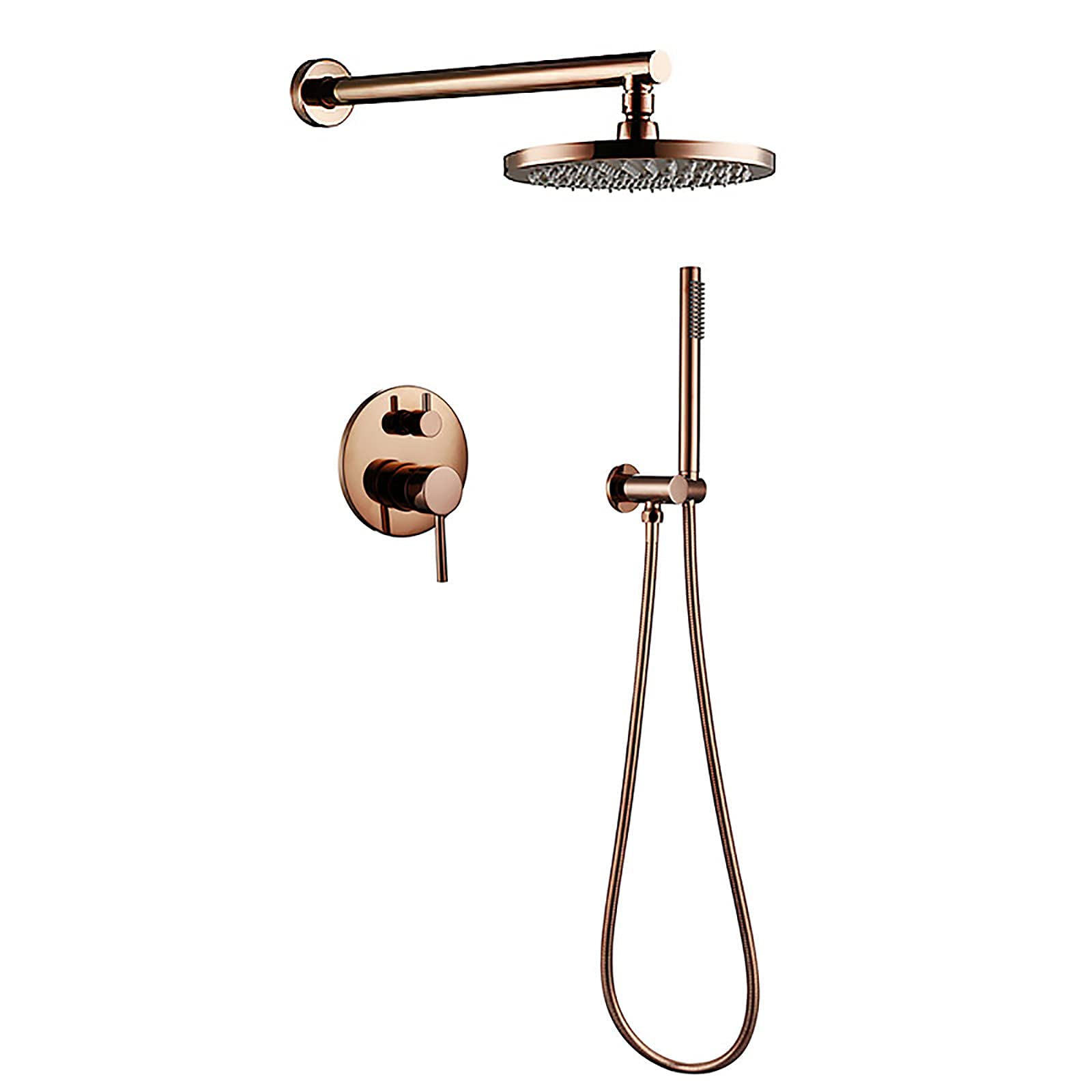 Système de douche rond effet pluie 25 cm or rose encastré avec douchette