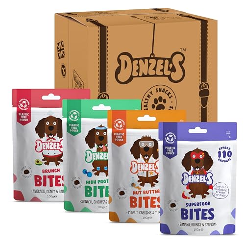 Denzel's Bites, Natural Dog Treats - Soft Baked Dog Training Treats - Variety Pack - Mix of Healthy Dog Treats (Pack of 4)