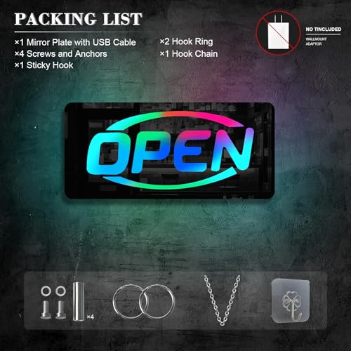 Image of ineonlife Open Neon Sign Square Mirrored Colorful LED Lights for Business Decor Bright Led Light Signs Window Door Decoration Bar Shop Coffee Salon Hotel Store Open