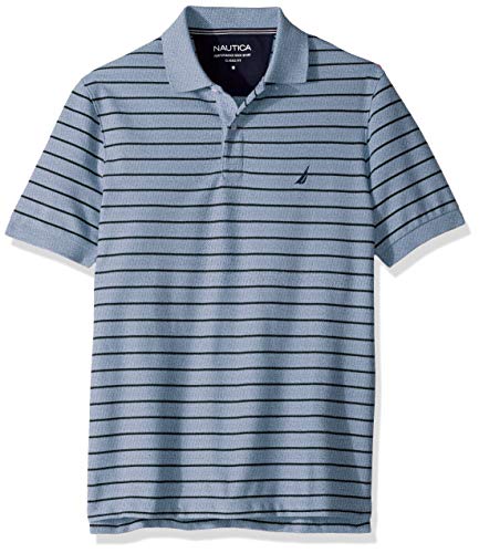 Nautica Men's Classic Fit Short Sleeve Striped Polo Shirt, Deep Anchor Heather, XX-Large