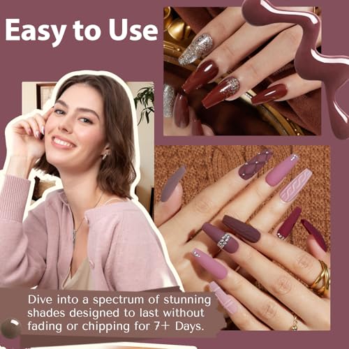 Image of AZUREBEAUTY Nail Polish Set, 4 Colors Rose Red Purple Glitter Quick Dry Natural Nail Lacquer Strengthening Treatment Kit with Top Coat DIY Salon at Home