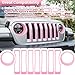 Front Grille Mesh Inserts & Headlight Cover for Jeep Wrangler JL JLU Sport & Sport S Only 2018-2023 Exterior Accessories Clip-in Grille Guard Cover Headlight Bezels Trim Ring (Pink 9PCS)