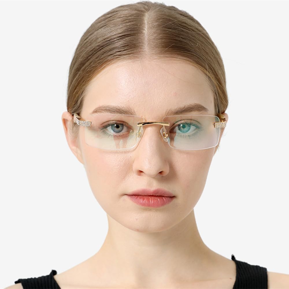 MUTYNE Brille Herren Quadratisch Luxus Diamanten Prächtige Randlose Brillengestell Damen
