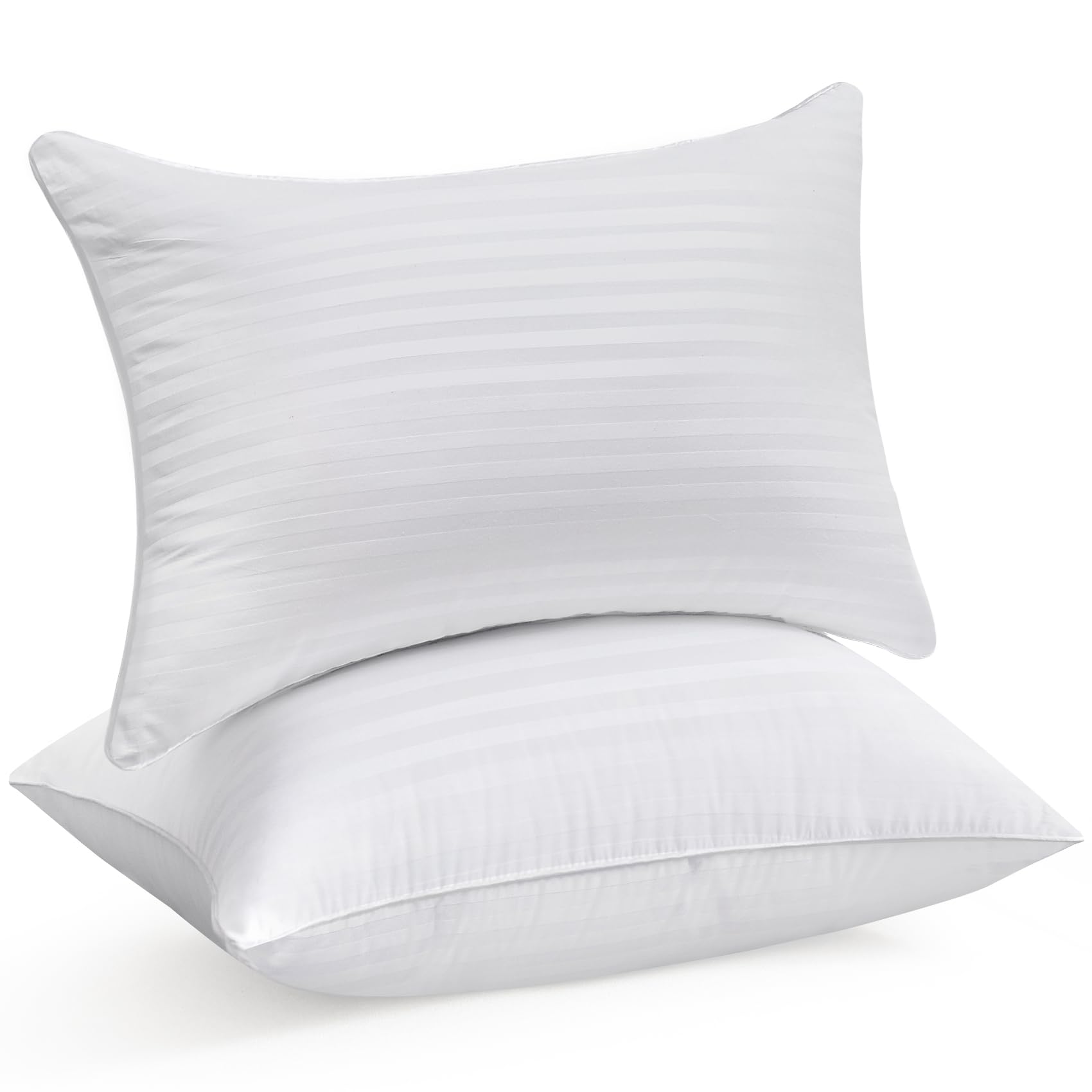 Oubonun Hotel Collection Striped Bed Pillows Queen Size Set of 2, Firm and Fluffy, Breathable Cooling Cotton Cover, 3D Down Alternative Microfiber Filled for Side Back and Stomach Sleepers, 20"x30"