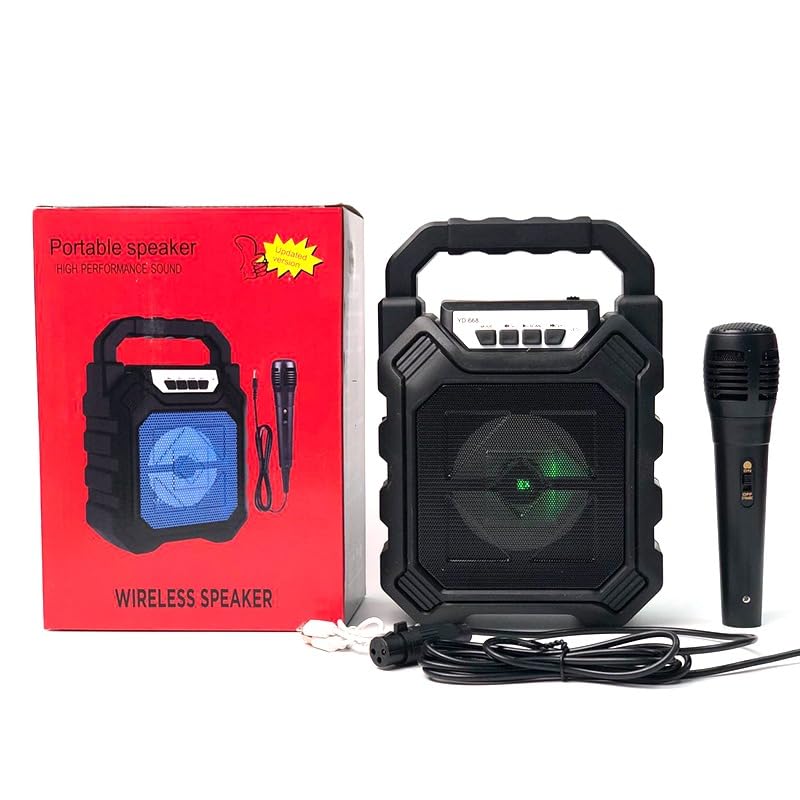 AJUK BT Karaoke Speaker System - Wireless Bluetooth, LED Lights, HD Stereo Sound, and Wired Microphone, Portable for Parties, Events, and Singing