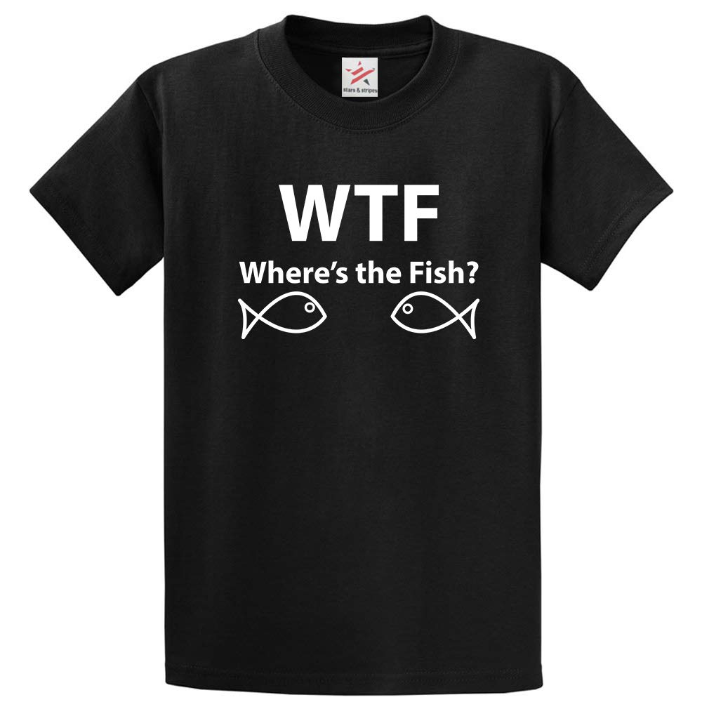Star and StripesWTF Where's The Fish Sarcastic – Funny T Shirt – Cotton Short Sleeve T-Shirt – Novelty Funny Slogan