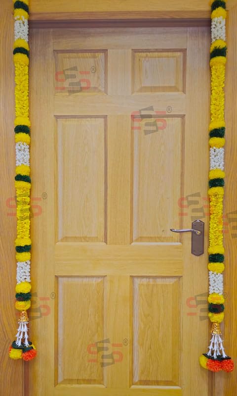 S2S Artificial Fabric Flower Gulshan Ladi Strings (Pack of 2) | Wedding Decorations | Perfect for Diwali, Ganpati & Pooja, Temple, Mandir Decoration - 4.5 Feet Ladi (Yellow)
