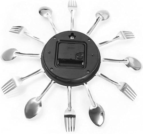 Miniatura 3 de Reloj de pared de estilo moderno con cuchara de tenedor de acero inoxidable silencioso para cocina, restaurante, decoración del hogar, 1 ud