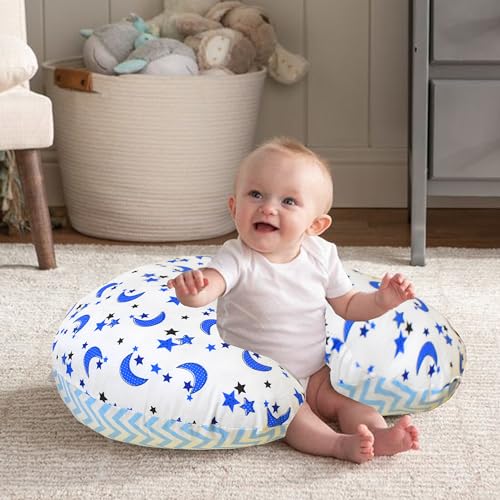 Image of VParents Multipurpose Baby Feeding Nursing Cum Maternity Pillow for New Born Cotton, Recommended for Maternity, Nursing, Medical Galaxy (Blue) 110707