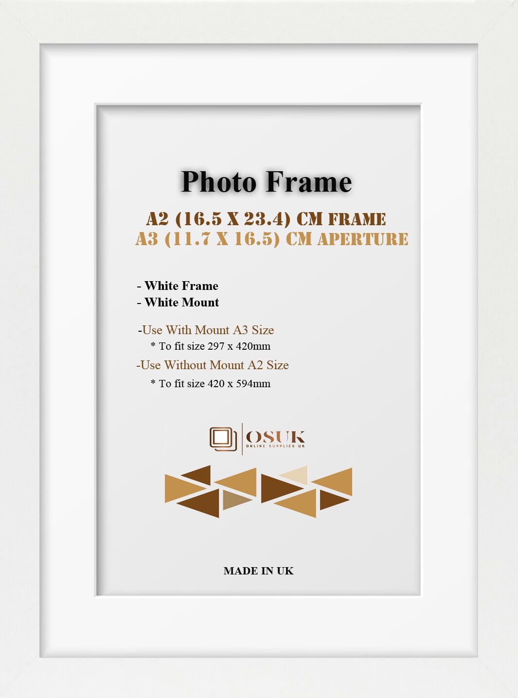 Frame Eazy White Osuk A2 Frame With A3 Mount Modern Photo Frame With Mount - Clear Perspex Front & Wall Mounting Poster Frame - A2 Picture Frame With A3 Mount