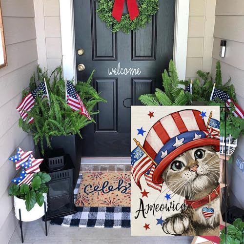 CROWNED-BEAUTY-4th-of-July-Patriotic-Cat-Garden-Flag-12×18-Inch-Double-Sided-Small-Burlap-for-Outside-Independence-Day-Holiday-Yard-Flag-CF1582-12 CROWNED BEAUTY 4th of July Patriotic Cat Garden Flag 12×18 Inch Double Sided Small Burlap for Outside Independence Day Holiday Yard Flag CF1582 12