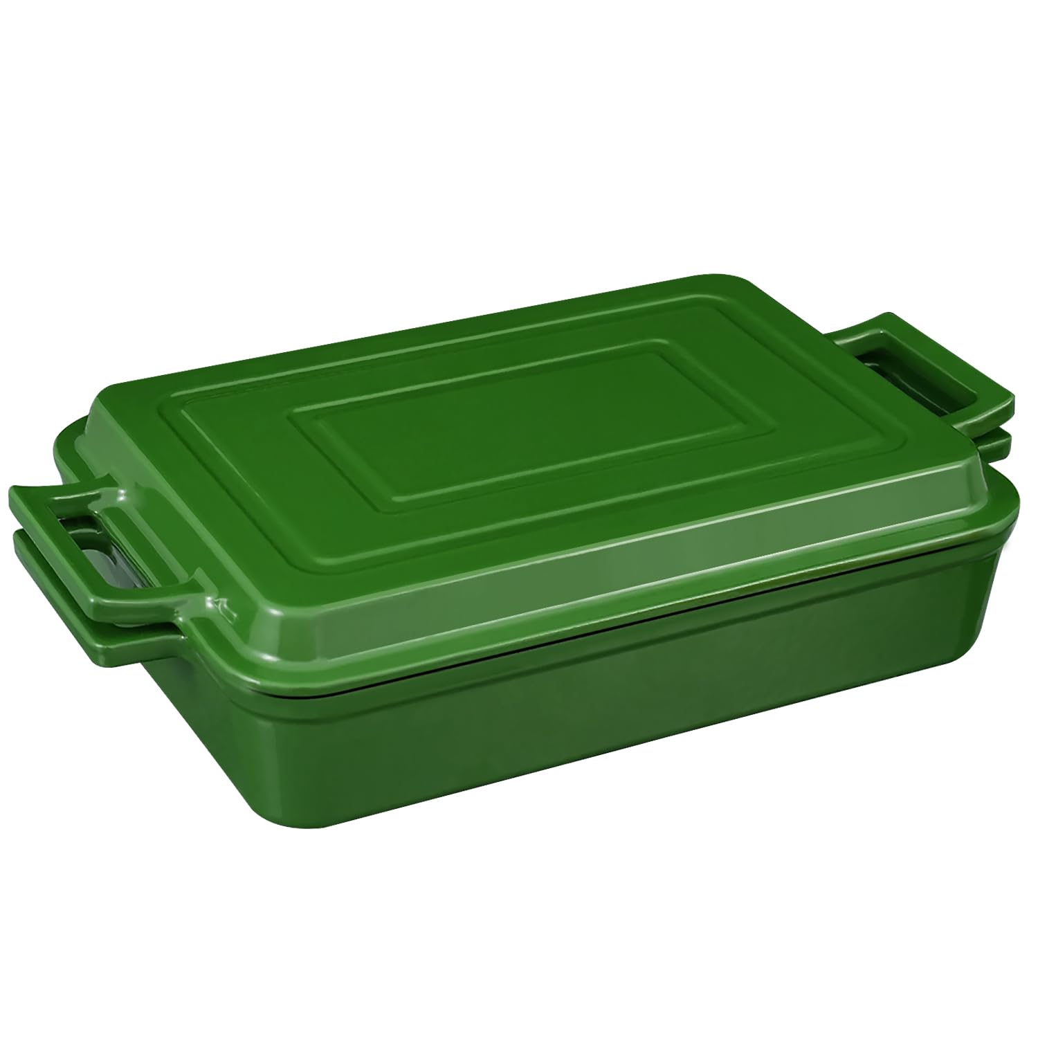 Flavehc Casseruola per forno Teglia da forno in ghisa con coperchio per padella 22,9 x 33,3 cm, padella per lasagne 2-in-1 Set di pentole in ghisa