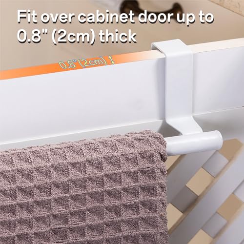 Image of Cabinet Door Towel Bar, Kitchen Towel Holder, White 2 Pack | Extended Anti-Slip Arm, EVA Scratch Guard Pads, No-Drill Install, Stainless Steel Dish Towel Holder, Kitchen Towel Rack