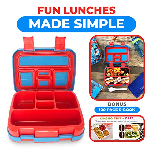 Image of kinsho Bento Lunch Box for Kids Toddlers Boys, 5 Portion Sections Secure Lid, Microwave Safe BPA Free Removable Tray, Pre-School Kid Daycare Lunches Snack Container Ages 3 to 5, Blue Pirates