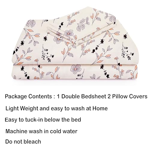 Image of HOMEKART 100% Cotton Feel Double Bed Bedsheet Set | 180tc to 220tc Soft & Breathable with 2 Pillow Covers | Wrinkle Free | for Bedroom & Gifting (Color -Light Beige, 90 x 90 Inches)