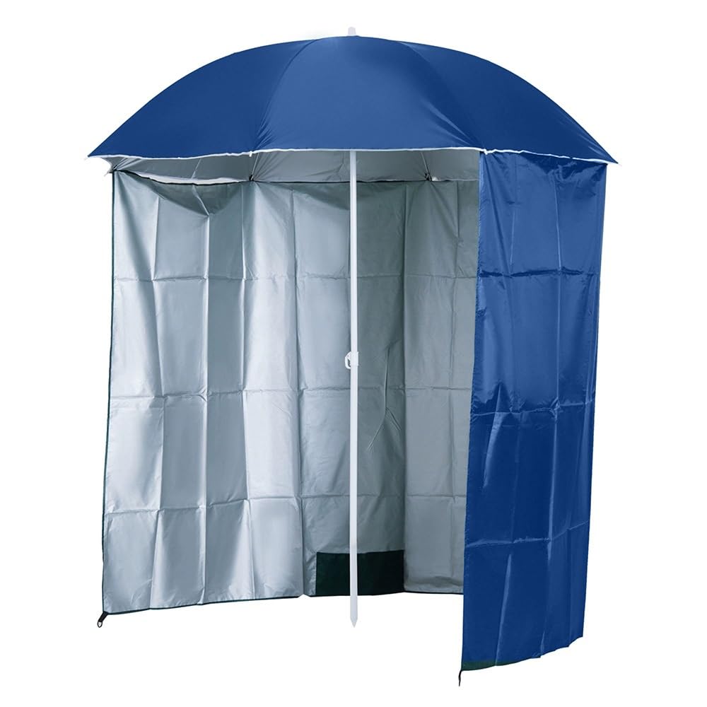 Wytrzymały parasol plażowy 220 cm z namiotem, przenośny baldachim wędkarski i ogrodowy, ochrona przed promieniowaniem UV, odporny na wiatr, idealny do aktywności na świeżym powietrzu (niebieski)