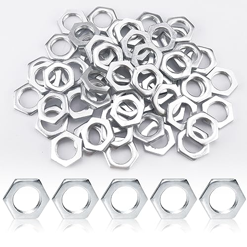 Juego de 60 tuercas hexagonales planas con tuerca hexagonal baja chapada en zinc, tuerca fina para fijar tornillos y pernos con rosca fina (M12 x 1 mm)