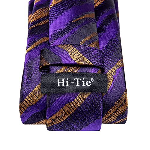 Image of Hi-Tie Silk Ties for Men Plaid Paisley Striped Necktie Pocket Square Cufflinks Set Formal Business