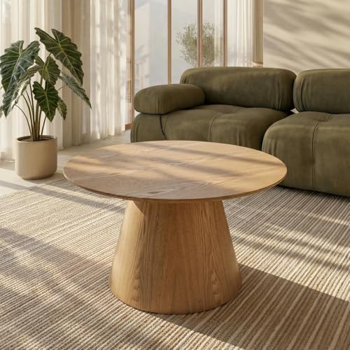 Furnhouse Tango Couchtisch Rund | Eichenfurnier Holz FSC | Ø80 cm Natürliche Eiche – Skandinavisches Wohnzimmer Design