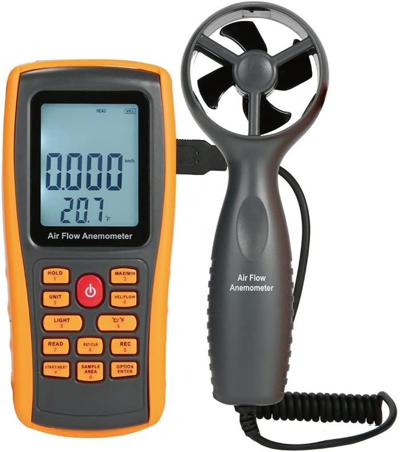 Digital Wind Speed Meter Anemometer Handhled Wind Gauges Air Flow Velocity Meter, Wind Meter Thermometer Gauge for Shooting Windsurfing Fishing Hunting