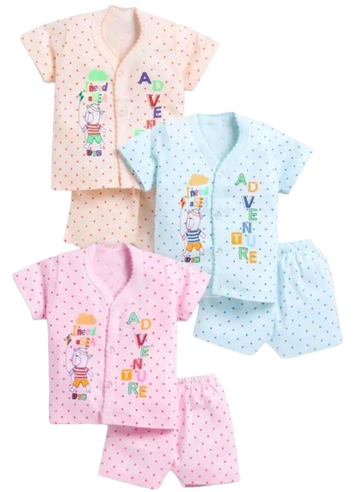 Baby Boys Kids Soft Cotton casual dress Half Sleeve shirt and Shorts pant Knicker jhabla for New born Infant Toddler Kids Combo Pack of - 3