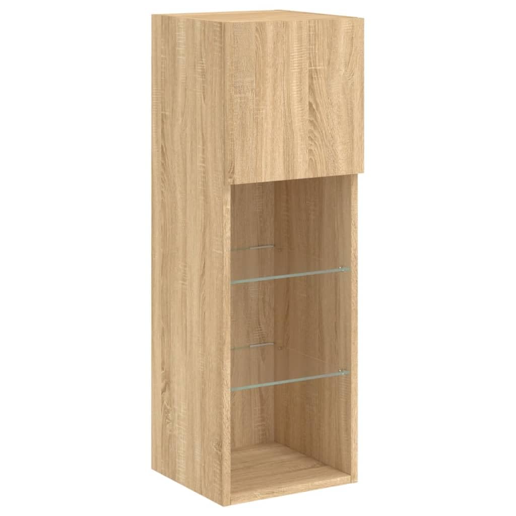 vidaXL Mueble para TV con Luces LED, Soporte Flotante con Almacenaje, Armario Consola de Pared, Mueble Multimedia de Salón Dormitorio, Roble Sonoma
