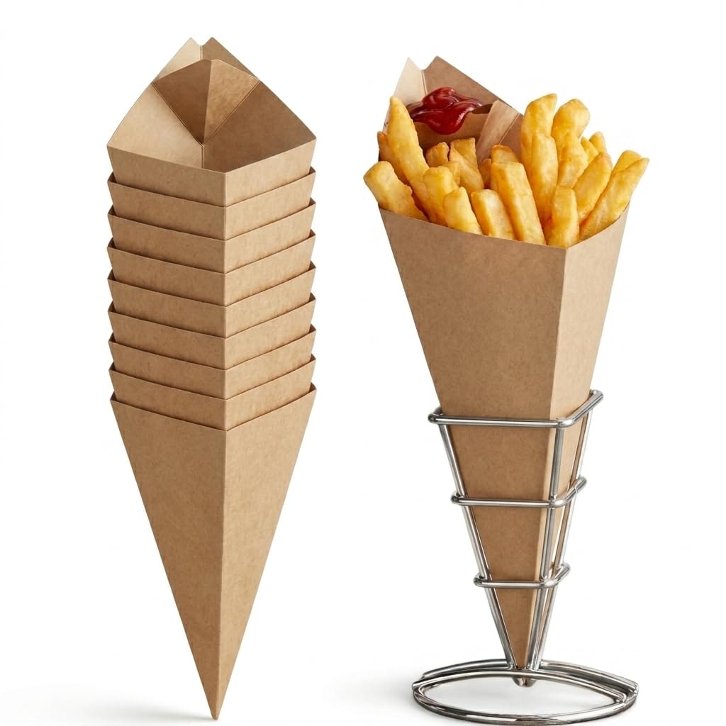 Kraft Square Cardboard Fry Cone by Glownary – Large, 2.0 pounds, Cardboard, White, Pack of 500