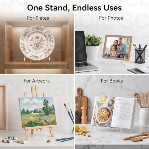 Image of JBM MART Clear Acrylic Display Easel Stand with Deep Support Shelves, Transparent, 7.7 x 6.9 cm, Pack of 4
