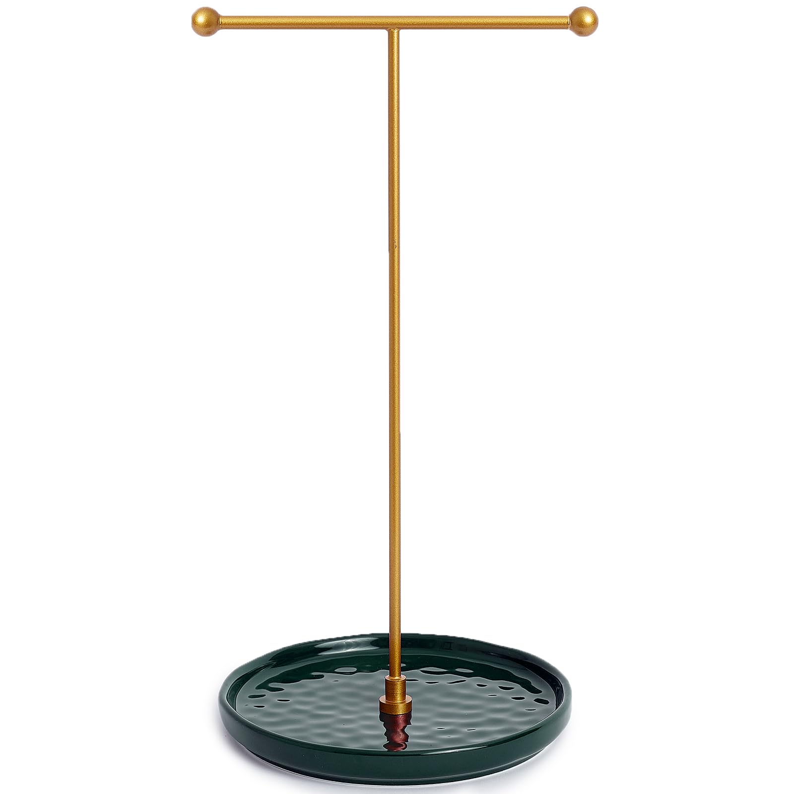 VROOMIUM Necklace Holder Stand - 6in Ceramic Base X 1ft Height, Aesthetic Decor for Bedroom, Jewelry Organizer for Necklace, Bracelets, Rings, Exhibidor de Collares- Elegant Green