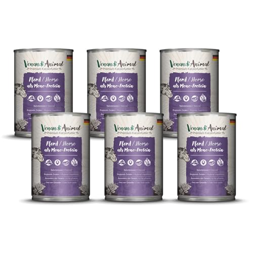Venandi Animal - Premium Nassfutter für Katzen - Pferd als Monoprotein 6er Pack (6 x 400 g), getreidefrei, Monoprotein