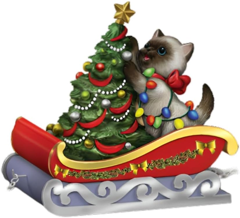 The Bradford Exchange Meowy Christmas Sleigh Train Collection Issue #2 Fur-Estive & Bright Cat Figurine Christmas Decorations by Kayomi Harai 3.25-Inches