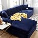 Velluto Copridivano, Elasticizzato Fodera per Divano Morbido Spessore Accogliente Forma di L Copridivano Angolare Sofa Cover Adatto a Soggiorno Gatti Cani Domestico-2 posti 145-185cm-Blu tibetano