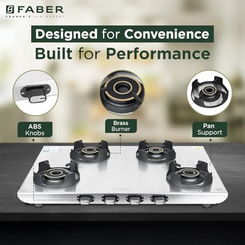 Image of Faber Ember Stainless Steel Cooktop | 4 Brass Burners (Jumbo, 2Medium & Small |Manual Ignition | Diamond-Coated Pan Support |Cooktop Ember 4BB SS CI (4 Burner)