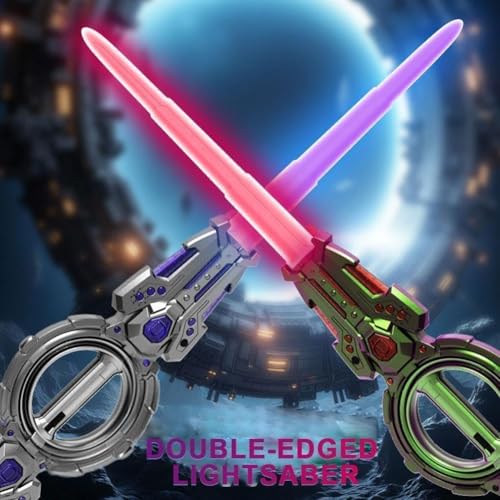 Image of Fire Spin Sword Double-Edged Lightsaber Toy with 7-Color LED Lights & Sound, Role-Play for Kids Battles 360 Rotating