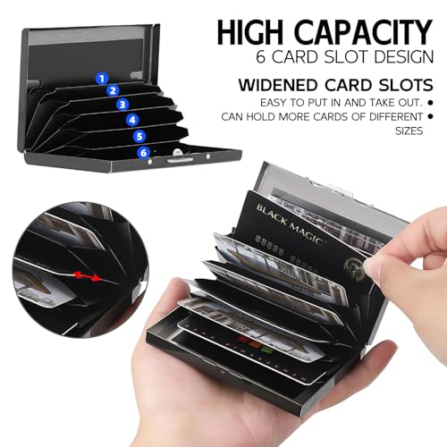 Rfid Blocking Metal Credit Card Wallet–Slim & Durable 6-Slot Card Holder,Stainless Steel Rfid Protection Case for Men & Women,Compact Business Card Organizer,Black Cat Hidden in Flower Bush4