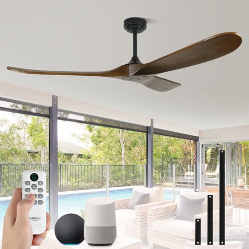 Ombrin 60" Wood Ceiling Fan no Light, Smart Ceiling Fans without Lights with Alexa Google App, Indoor Outdoor Ceiling Fan no Light for Bedroom Porch Modern Propeller 3 Blade High CFM Motor, Bronze by Ombrin - Used condition - CA$146.50