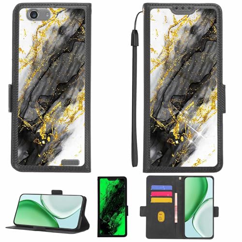 Aroepurt Case Compatible for Cloud Mobile Typhoon C6 Phone Case Flip Cover [with Tempered Glass Screen Protector][RFID Blocking][Gold Glitter+Luminous] LPT-HDL