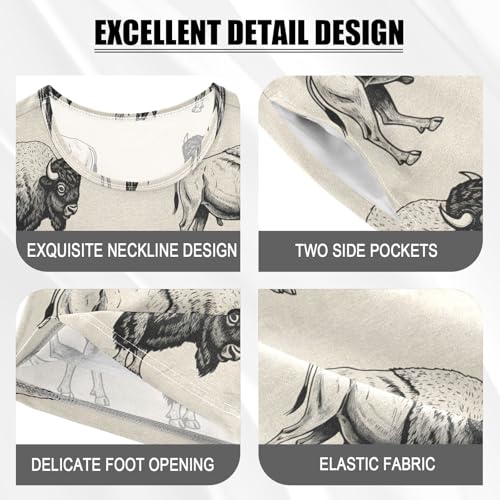 Pajama Short Sets Bison Pattern Print on Cream Soft Cotton Summer Sleepwear 2 Piece PJS Size 5-14T3