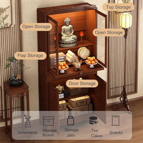 Mesa de altar de madera con tabla extraíble para decoración de templos domésticos 5