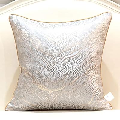 Avigers 20 x 20 Inch Square Silver Gray Gold Abstract Striped Embroidery Cushion Case Luxury Modern Throw Pillow Cover Decorative Pillow for Couch Living Room Bedroom Car