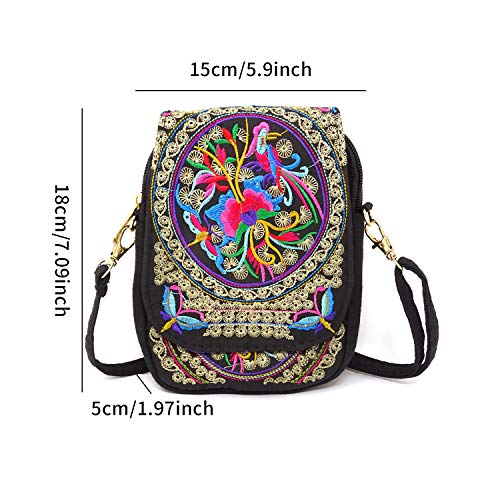 Honbay Yunnan Ethnic Style Handmade Embroidered Crossbody Bag Mini Flip Canvas Shoulder Bag for Women and Girls2