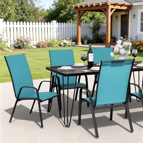 Image of JEAREY Patio Dining Chairs Set of 4, Outdoor Stackable Dining Furniture Set, All Weather Dining Set for Lawn, Garden, Backyard, Poolside, Peacock Blue